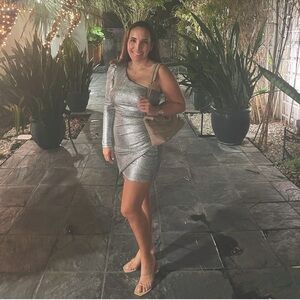 Bloomingdales Aqua one shoulder silver dress